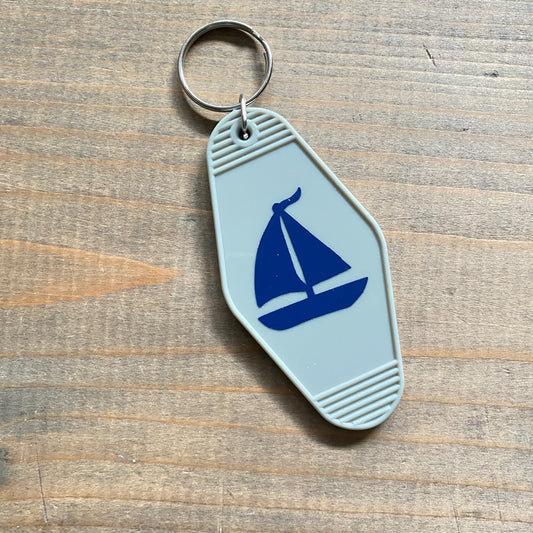 Gray & Navy Boat, Vintage Style Motel Key Chain-Stocking Stuffer Deal