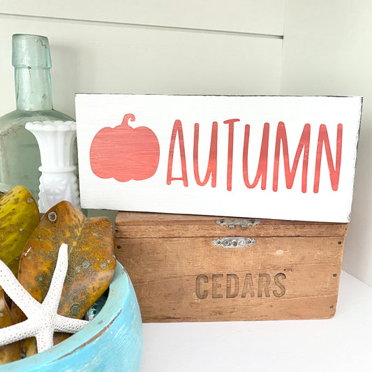 Autumn Pumpkin Falll Sign, 8 x 3in